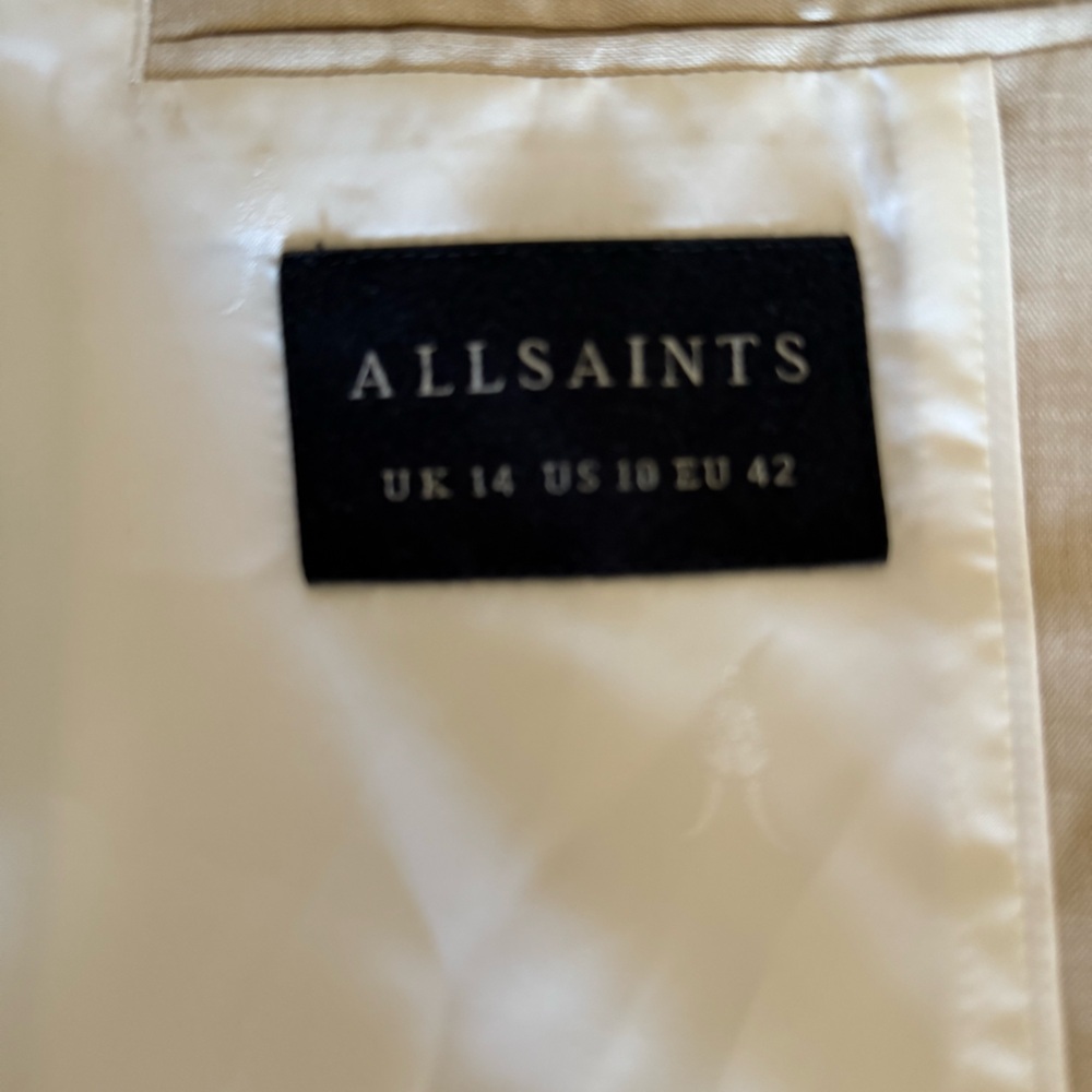 All Saints Blazer Womens Size 10 Beige Whitney Linen Blend Cuffed Sleeves - Picture 4 of 7